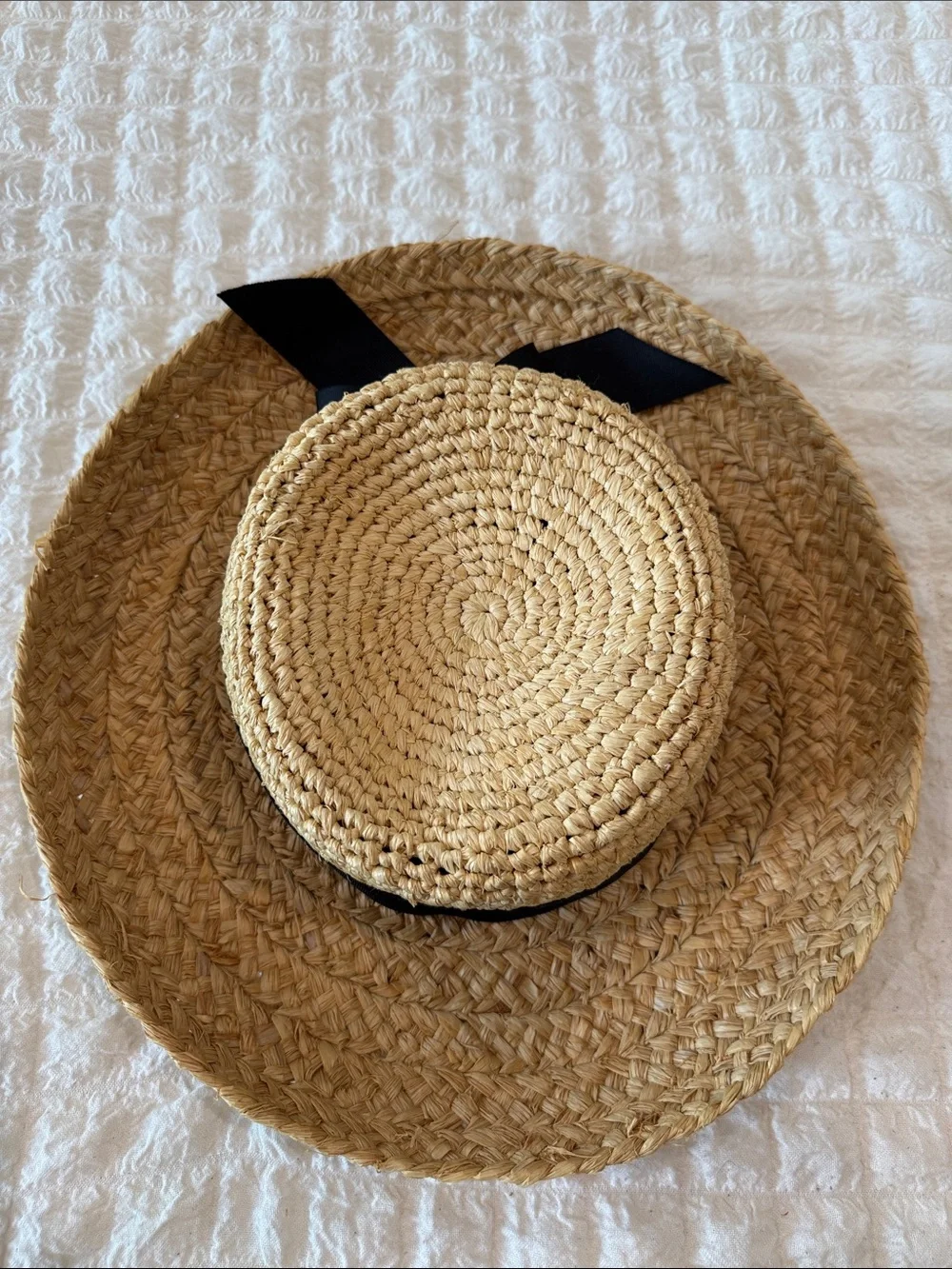 Ann Taylor Natural Straw Boater Hat with Beige Trim